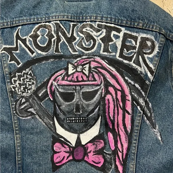 Super Vintage Hand Painted Levi Denim Vest - Picture 1 of 8